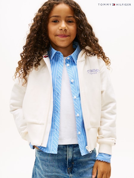 Tommy Hilfiger White Back Logo Embroidery Zip Through Terry Hoodie (W15171) | €66 - €79