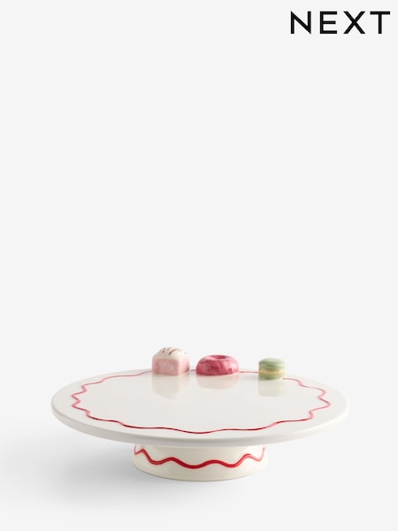 Cake Stand With Red Wavy Stripe And 3d Sweets