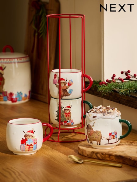 Christmas Hamish Stacking Mugs With Wire Stand