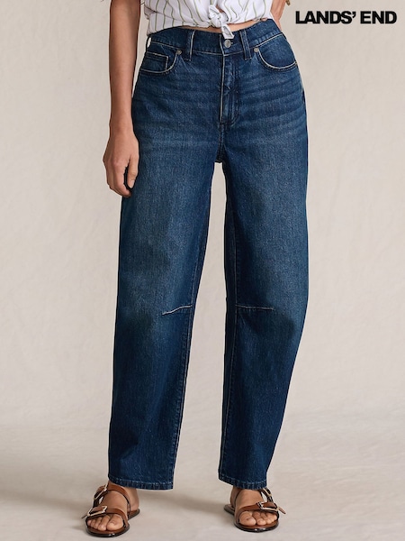 Lands' End Blue High Waisted Barrel Leg Jeans (W15355) | €86.50