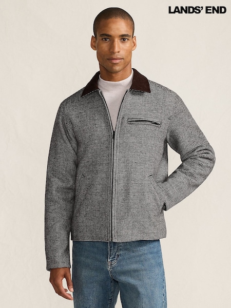 Lands' End Black Insulated Houndstooth Cord Collar Jacket (W15369) | €117