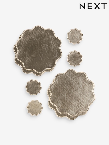 Set Of 4 Scallop Faux Leather Placemats And Coasters
