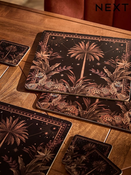 Set Of 4 Glamtique Leopard Placemats And Coasters