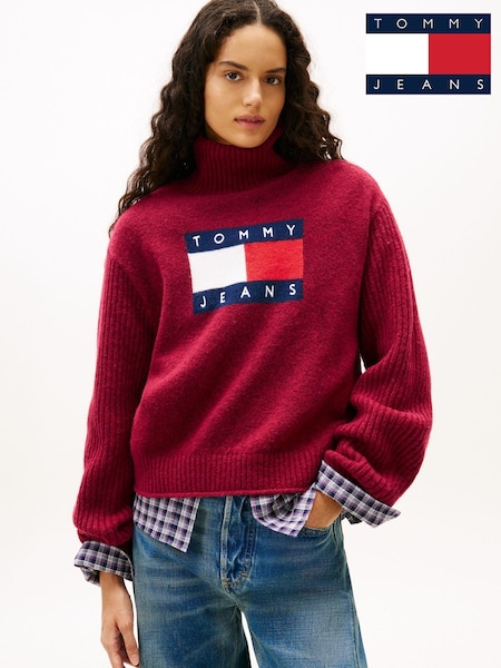 Rosa - Tommy Jeans Flag Intarsia Relaxed Turtleneck Jumper (W15428) | 137 €
