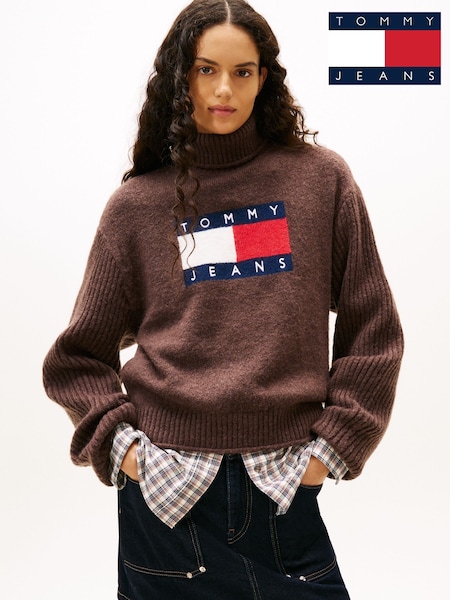 Tommy Jeans Brown Flag Intarsia Relaxed Turtleneck Jumper (W15429) | 442 QAR