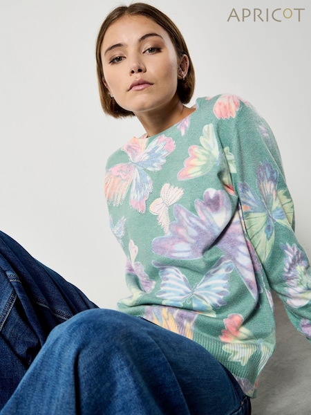 Apricot Green Multi Butterfly Collage Jumper (W15460) | €51