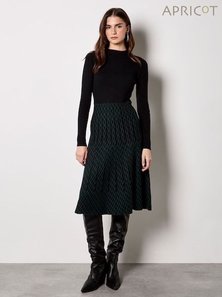 Apricot Black Diamond Skirt Plain Top Knit Dress (W15471) | €66.50