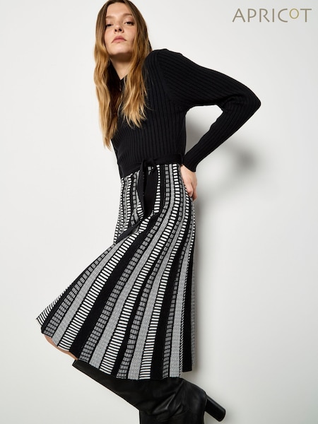 Apricot Black Check Skirt Plain Top Long Sleeve Dress (W15487) | €63