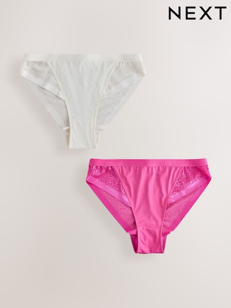 Pink/Cream - Smoothing Animal Mesh High Leg Knickers 2 Pack