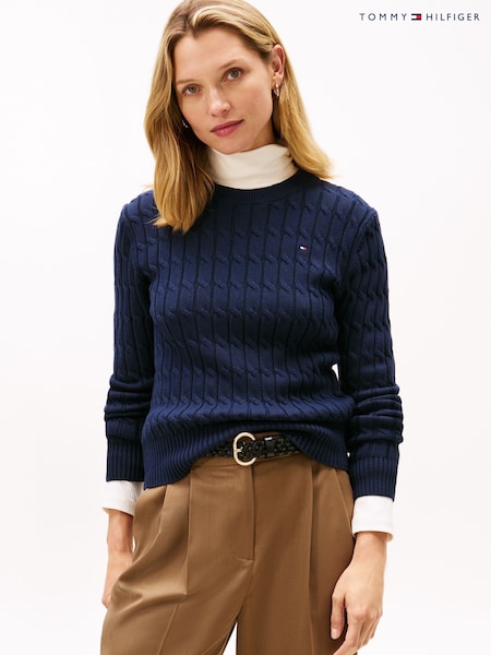 Tommy Hilfiger Blue Cable Knit Crew Neck Jumper (W15532) | €185