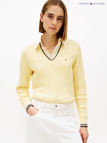 Tommy Hilfiger Yellow Cable Knit V-Neck Jumper (W15536) | AZN 354