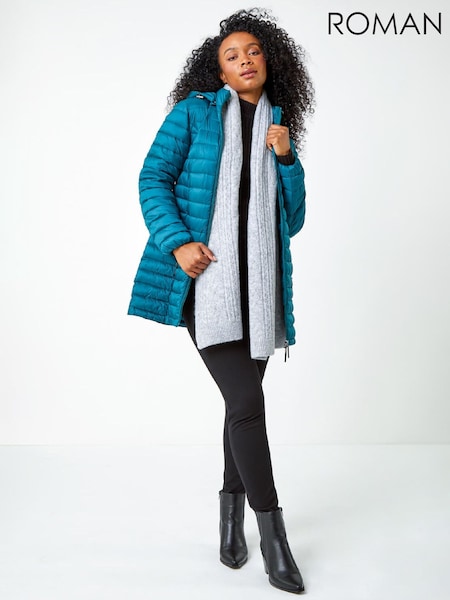 Roman Aqua Blue Petite Metallic Finish Quilted Puffer Coat (W15692) | €138