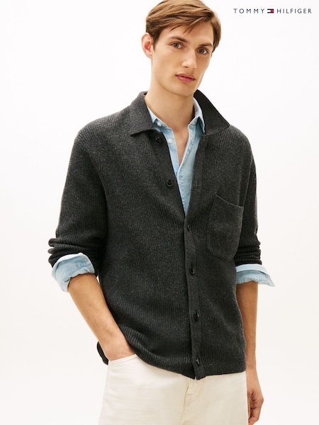 Tommy Hilfiger Grey Fisherman Rib Knit Coach Jacket With Wool (W15696) | €0