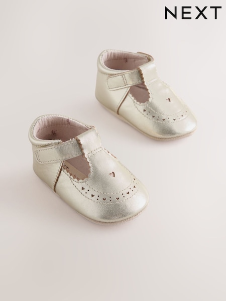 Gold - Leather Baby T-bar Shoes (0-24mths)