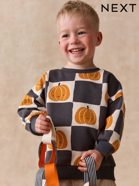 Grey/Cream Pumpkin - All Over Printed Crew Neck Sweat Top (3mths-7yrs)