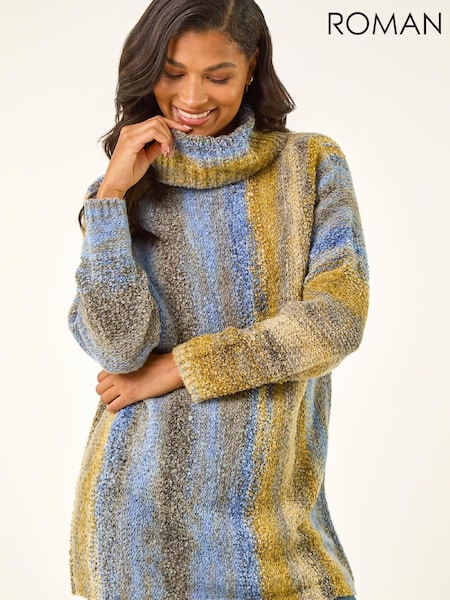 Roman Blue Boucle Stripe Cowl Neck Jumper (W15751) | €60