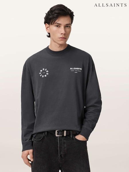 AllSaints Black Kindred Long Sleeve Crew Neck T-Shirt (W15806) | AED402