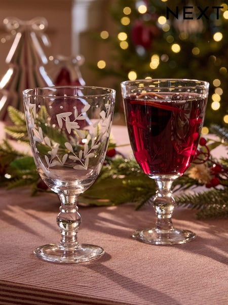 Set Of 2 Alice Etched Floral Wine Glasses