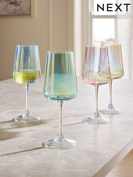 Set Of 4 Pastel Lustre Wine Glasses