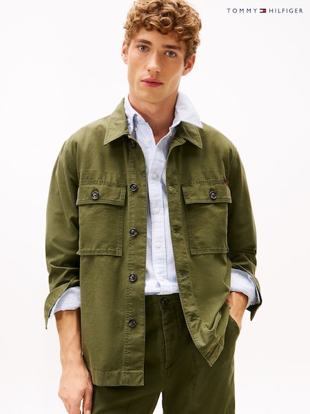 Tommy Hilfiger Green Textured Washed Sateen Utility Shirt Jacket (W15946) | €238