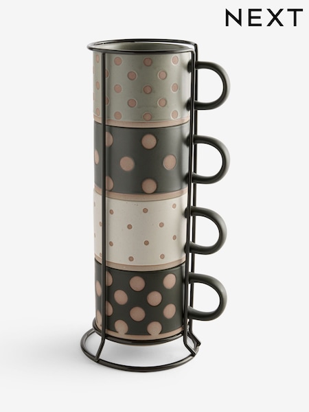 Polka Dot Stacking Mugs With Wire Stand