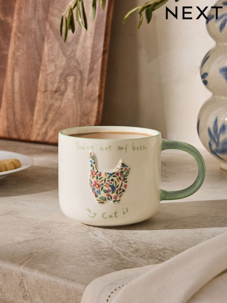Ceramic Floral Cat Person Mug