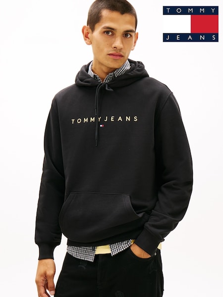Tommy Jeans Black Linear Logo Embroidery Kangaroo Pocket Hoodie (W15994) | €93