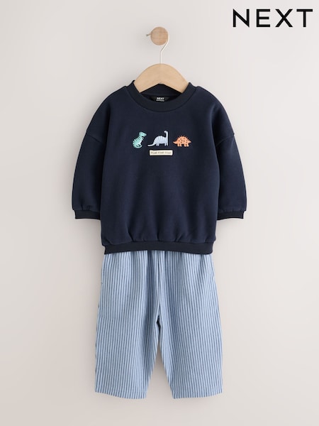 Navy/White - Crew Neck Joggers Set (3mths-7yrs)
