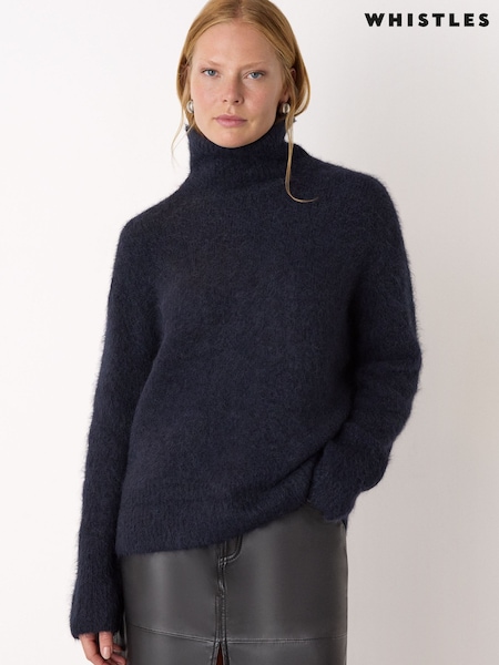 Whistles Blue Alpaca Blend Funnel Knit Jumper (W16268) | €178