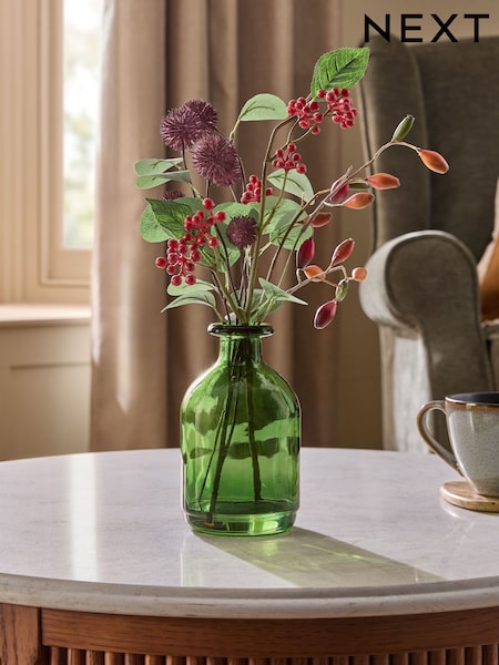 Artificial Winter Berries And Foliage In Glass Vase