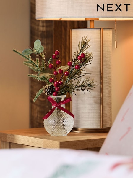 Winter Artificial Foliage Arrangement In Clear Glass Vase