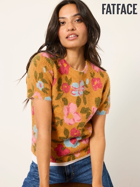Yellow Floral - Fatface Fluffy Knit Top