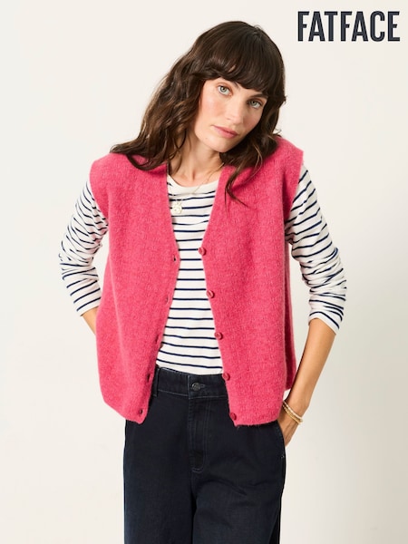 Dark Pink - Fatface Knitted Button Front Vest