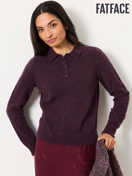 Purple - Fatface Halle Collared Knitted Polo Top