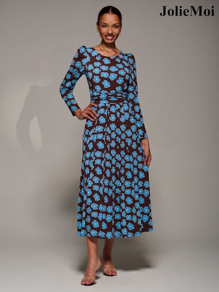 Jolie Moi Brown Puff Long Sleeve Jersey Maxi Dress (W16387) | €108