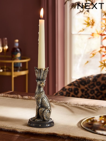 Antiqued Finish Luca Leopard Taper Candle Holder