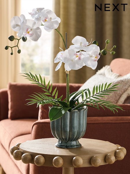 Artificial Flower In Ceramic Scalloped Pot