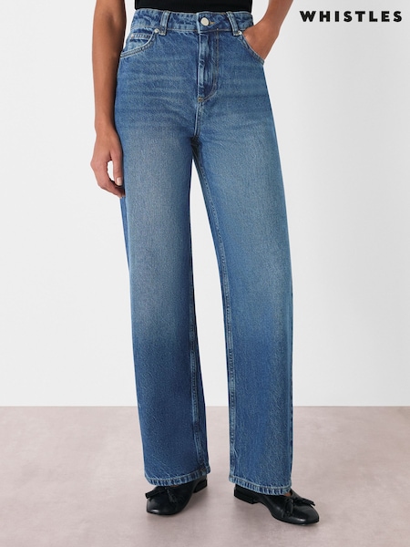 Whistles Blue Petite Straight Full Length 100% Cotton Jeans (W16470) | €131.50