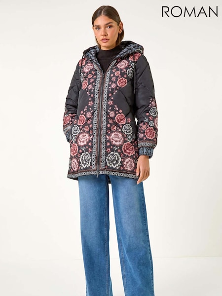 Roman Floral Print Quilted Hooded Coat (W16603) | 159 €
