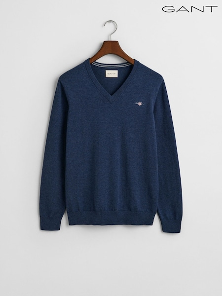 GANT Blue Classic Cotton V-Neck Knit Jumper (W16647) | €177