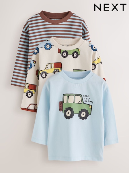 블루 스트라이프 자동차 - Long Sleeve Graphic T-shirts 3 Pack (3mths-7yrs)