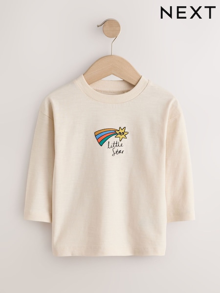 Cream Little Star - Long Sleeve Small Graphic Printed T-shirt (3mths-7yrs)