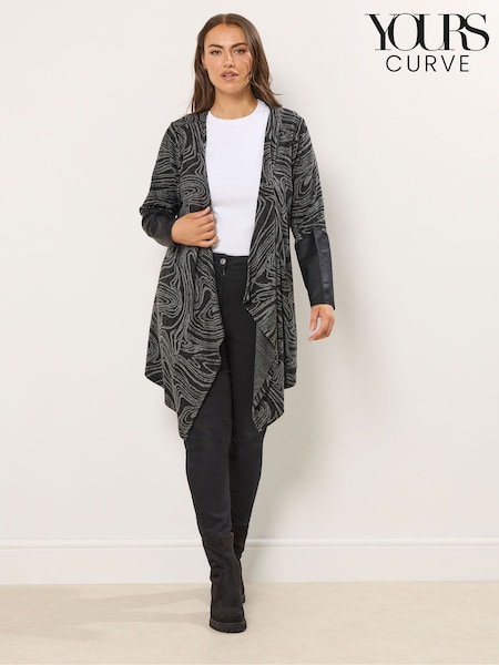 Yours Curve Grey Soft Touch PU Cuffed Cardigan (W16985) | AED169