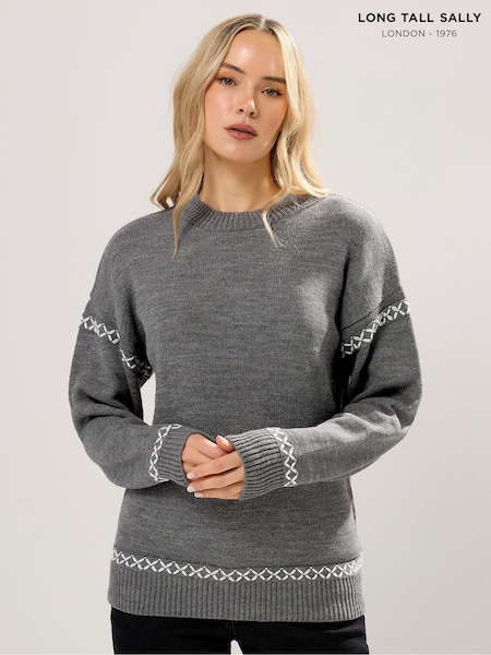 Long Tall Sally Grey Cross Stitch Detail Jumper (W16989) | €48