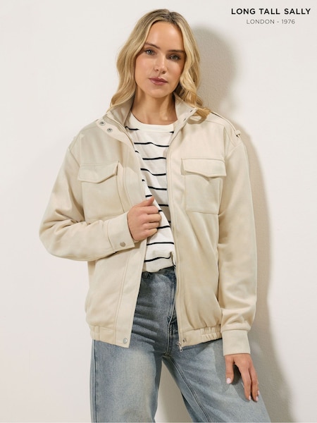 Long Tall Sally Natural Collar Detail Suedette Jacket (W16991) | AED373