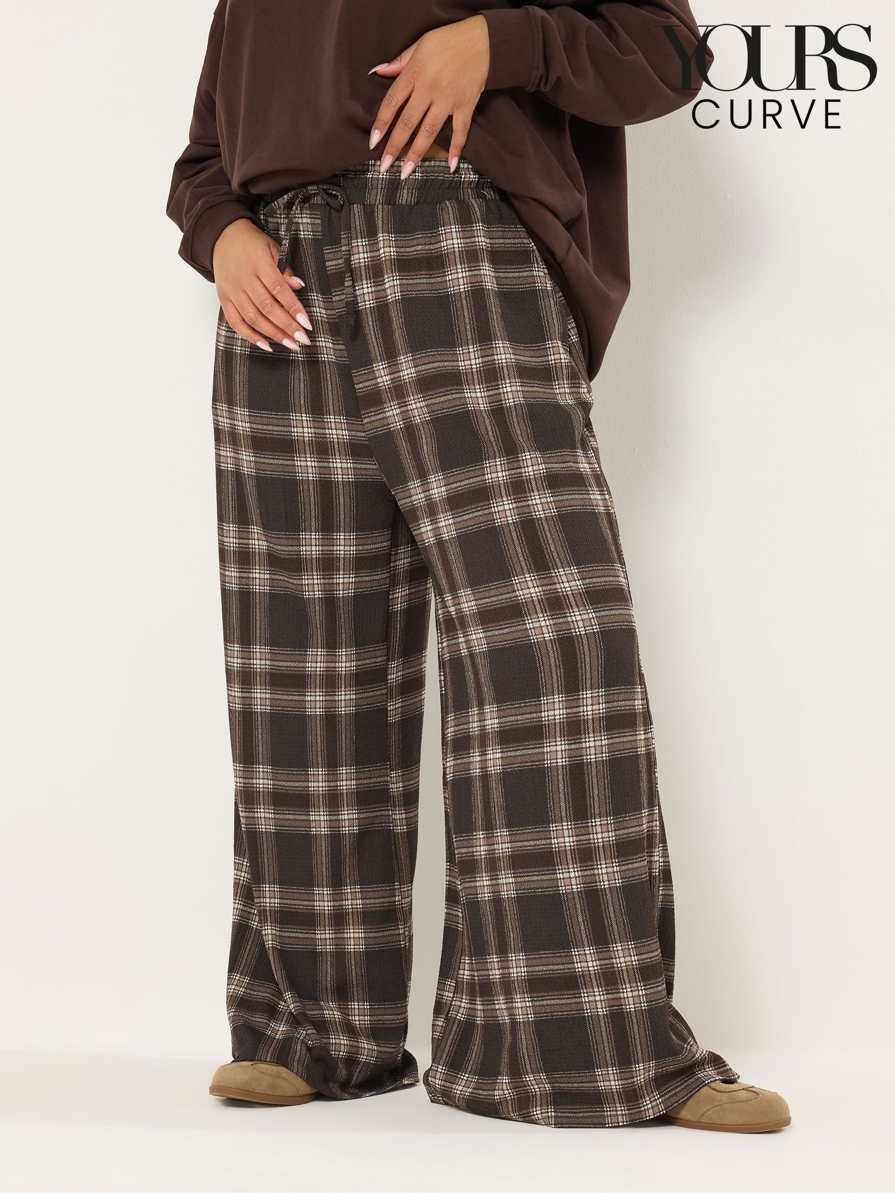 Women's Wide Leg Check Tartan Trousers | Next Oman