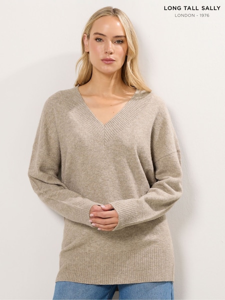 Long Tall Sally Natural V-Neck Jumper (W17009) | 187 QAR
