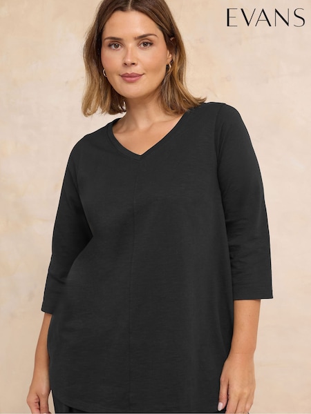 Evans Black V-Neck Slub T-Shirt (W17117) | R$ 215