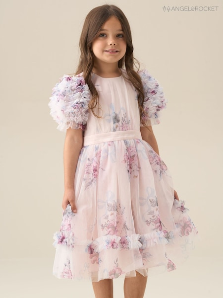 Angel & Rocket Pink Florence Blush Ruffle Sleeve Mesh Dress (W17154) | OMR40 - OMR44