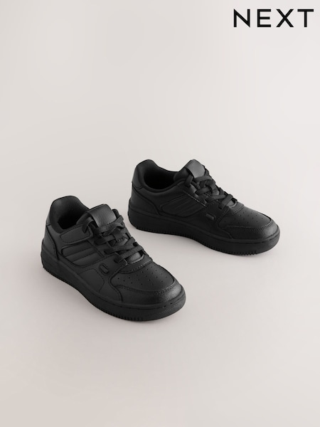 Black - Leather Touch Fastening Elastic Lace School Shoes